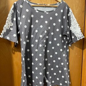 Gray Polka Dot Lace Sleeves Top from Zulily